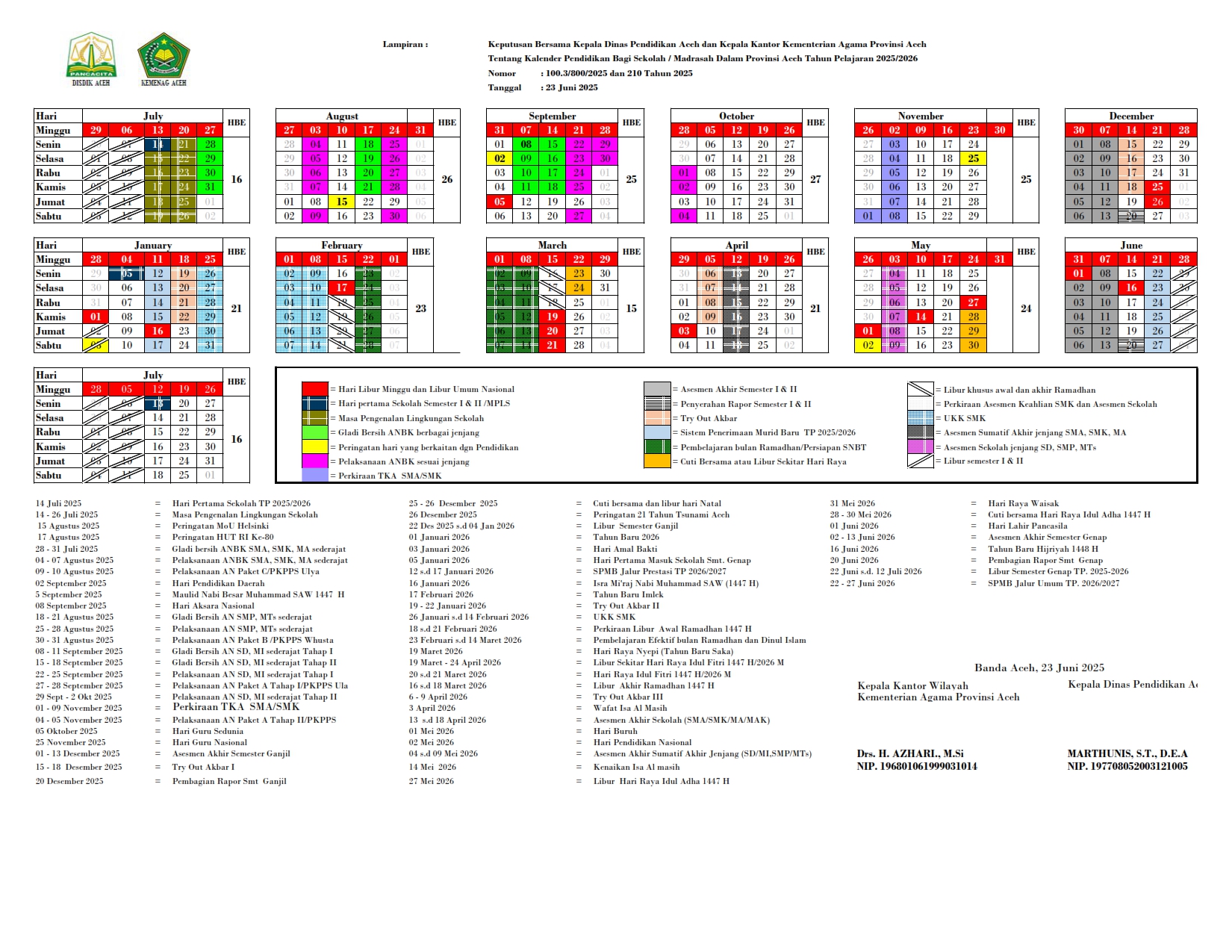 Kalender Pendidikan Provinsi Aceh Tahun Pelajaran 2025-2026